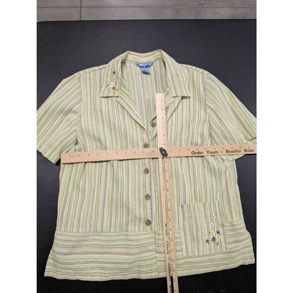 Koret Green Striped Embroidered Top Chest 48 Button Up Women's Size Medium - Picture 5 of 5